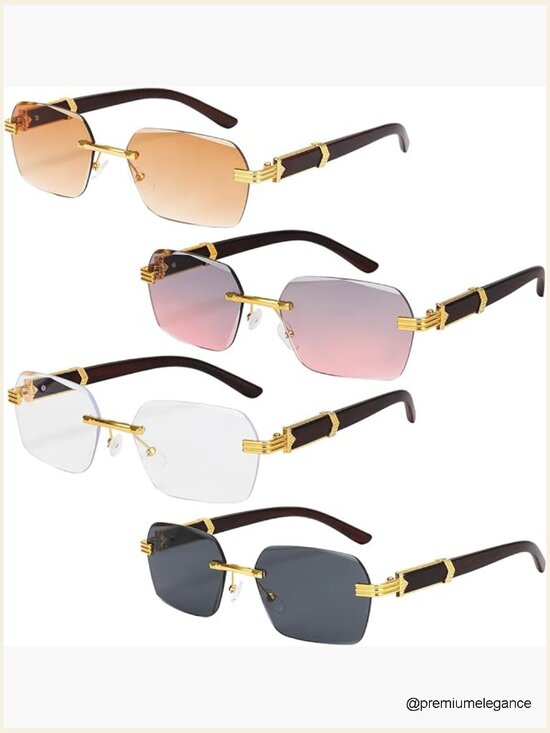 4 Pack Rimless Rectangle Sunglasses Retro Frameless Y2K UV400 Protection Unisex main image 4